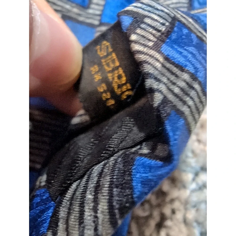 Serica Men‎ Blue Gray Geometric Squares Silk Blend Necktie Handmade in Italy